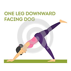 One leg downward facing dog yoga pose. Fitness exercise