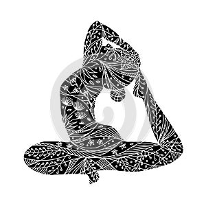 One legged king pigeon pose yoga, Eka Pada Rajakapotasana, sitting pose vector hand drawn