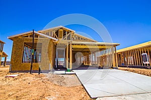One Level Home Under Construction In Framing Stage