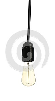 One light bulb hanging on white background