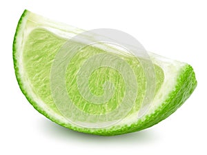 One limes slice isolated on white background