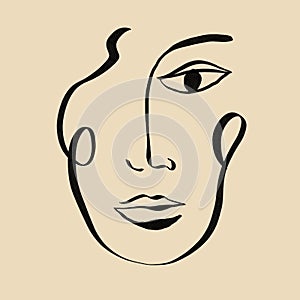 One line abstract face with shapes.