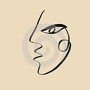 One line abstract face with shapes.