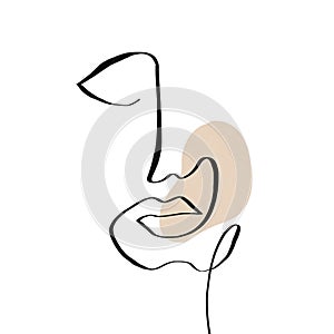 One line abstract face with shapes.