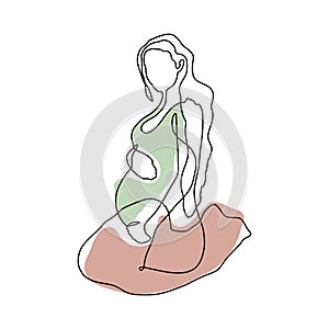 One line abstract pregnant woman art