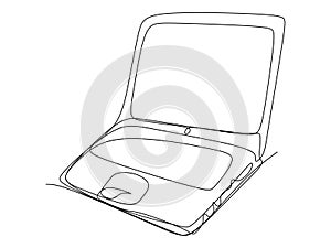 One line art. continues line art. a laptop isolated on white background