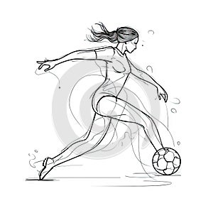 One Line Art of Football Player Kicking Ball Perfect for Sports Posters and Web Design.