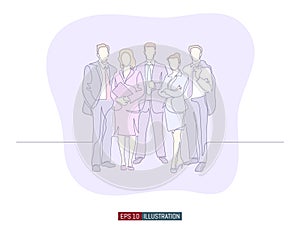 Continuous line drawing of business people group. Vector illustration.