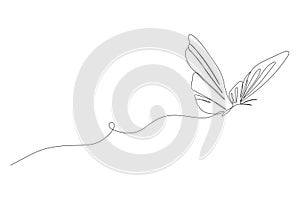 One line butterfly illustration. Outline vector animal. Continuous hand drawn sketch.
