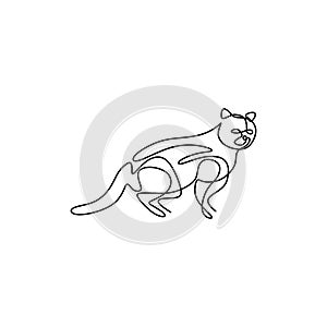 One line cat design silhouette. Wild cat sitting with long tail in abstract hand drawn minimalism style. Pet cartoon concept. photo