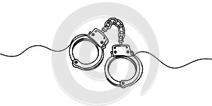 One line continuous drawing design of Handcuffs isolated on white background