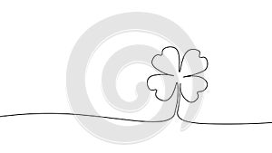 One line continuous lucky four leaves clover symbol concept. Silhouette of St Patrick's Day good luck tradition