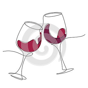 one line continuous of red wine celebratory toast cheers together minimalism photo