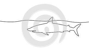 One line continuous shark cyber security symbol concept. Silhouette ocean sea fish aggressive predatory technology icon