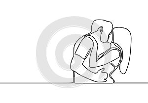 One line couple in love. Man and woman kissing. Romantic continuous hand drawn sketch people. Minimalist and simplicity design.