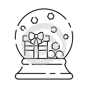 One line crystal snow globe with xmas theme. Christmas or new year snow globe icon. Glass ball for winter xmas holiday concept in