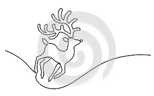 One line design silhouette of deer.hand drawn minimalism style.vector illustration. Continuous one line bouncing deer