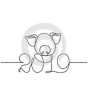 One line design silhouette of pig. minimalistic style vector illustration.