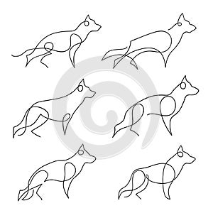 One line dog design silhouette. German Shepherd. Hand drawn vector illustration