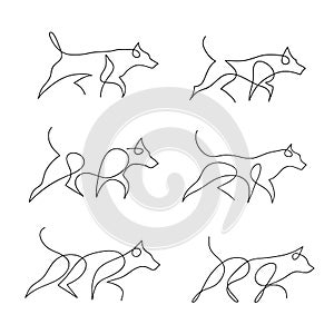 One line dog design silhouette. German Shepherd. Hand drawn vector illustration