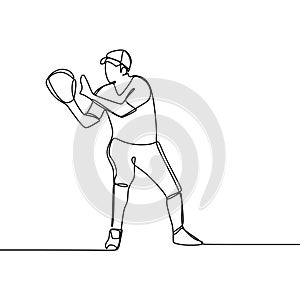 One line drawing of baseball player ready to catch the ball vector illustration