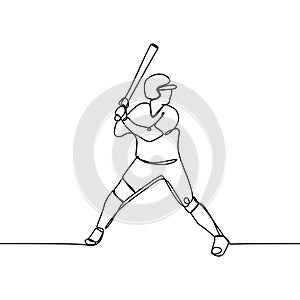 One line drawing of baseball player ready to hit the ball vector illustration