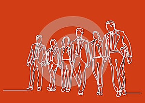 One line drawing of business team walking