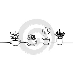 One line drawing of cactus and succulent continuous minimalism design