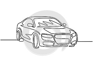 One line drawing of car. Sedan vehicle, vector illustration minimalism
