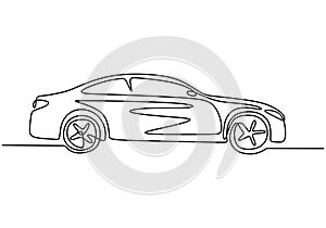 One line drawing of car. Sedan vehicle, vector illustration minimalism