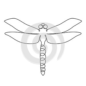 One Line Drawing Dragonfly Icon, Odonata in Sketch Art Style
