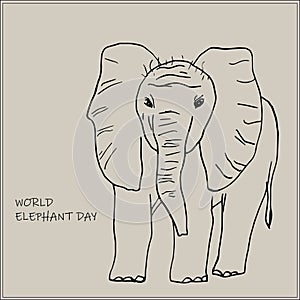one-line drawing of elephant on beige background. One-line art design. Vector illustration for the World Elephant Day.