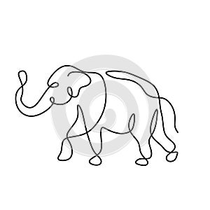 One line drawing, elephant vector illustration. Abstract wildlife animal minimalism style. Continuous hand drawn isolated on white