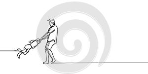 One line drawing of father and his daughter with happiness family concept minimalism continuous hand drawn vector illustration photo