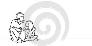 One line drawing of father and his daughter with happiness family concept minimalism continuous hand drawn vector illustration photo