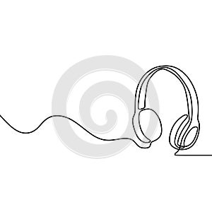 One line drawing of headphone speaker device gadget, hand drawn simplicity and minimalism