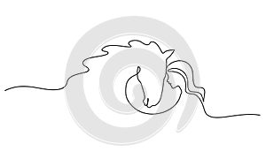 One line drawing. Horse and woman heads logo