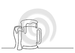 One line drawing of isolated vector object - beer pint and glass
