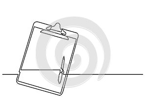 One line drawing of isolated vector object - clipboard with pen