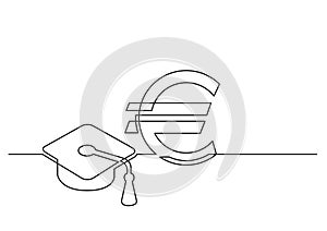 One line drawing of isolated vector object - cost of education in euro