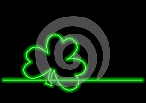 One line drawing of isolated vector object - four leaf clover with neon vector effect