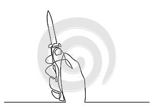 One line drawing of isolated vector object - hand holding dagger knife