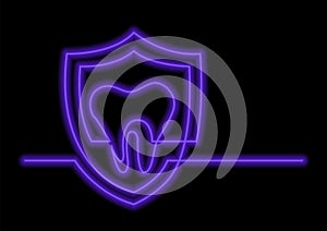 One line drawing of isolated vector object - human tooth protect