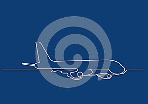 One line drawing of isolated vector object - passenger airplane