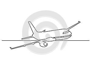 One line drawing of isolated vector object - passenger airplane