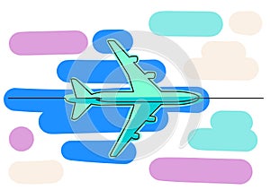 One line drawing of isolated vector object - passenger airplane