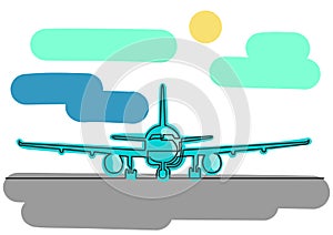 One line drawing of isolated vector object - passenger airplane