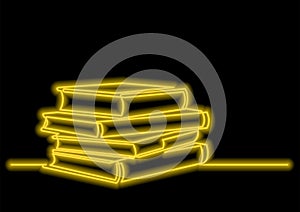 One line drawing of isolated vector object - pile of books with neon vector effect