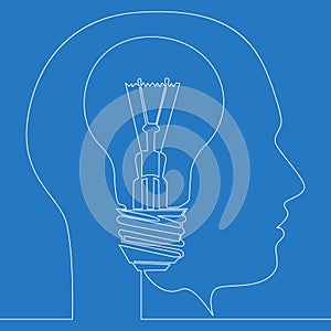 One line drawing light bulb thinking ideas