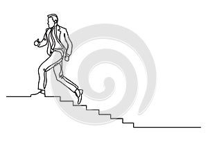 One line drawing of man climbing career ladder